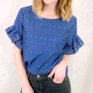 ❤️ DREW CHAMBRAY RUFFLE SLEEVE RAINBOW SWISS DOT TOP, SMALL